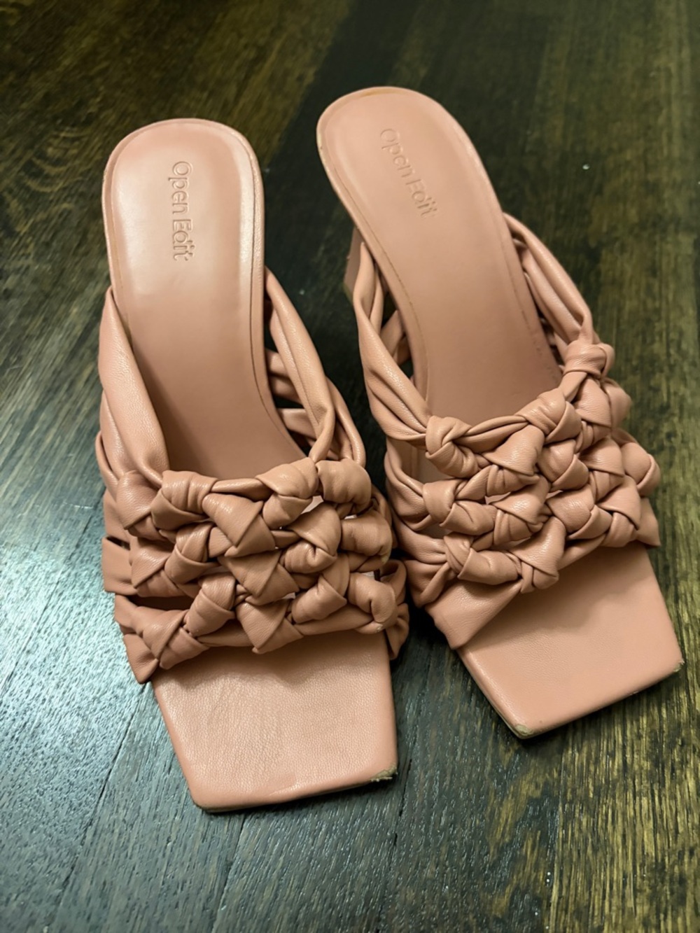 Open Edit Braided Slide Heels in Nude Blush